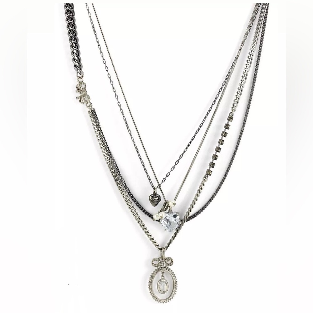 Silver layered Juicy Couture necklace with heart diamond